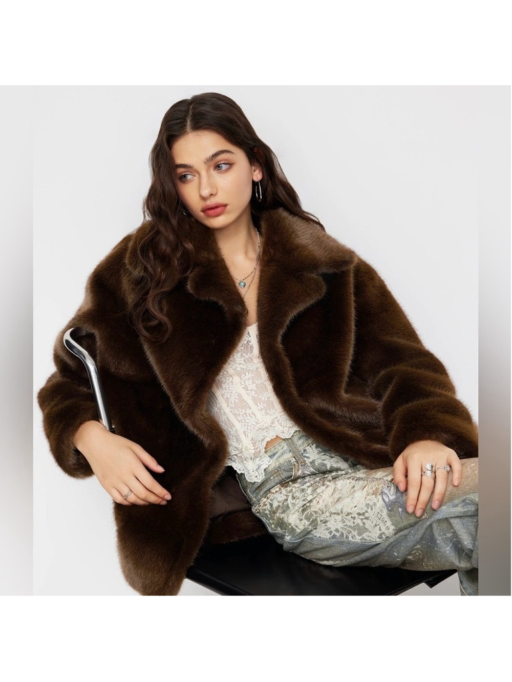 Cider FAUX SHEARLING COLLAR OVERSIZED PLUS SIZE WOMEN JACKET 0XL AND 3XL